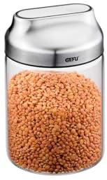 GEFU Vorratsdose KIPPO 700 ml - Glasbehälter mit Kippdeckel | Luftdichter Borosilikatglas Behälter für Zucker, Mehl & Müsli. Aroma-Safe Deckel aus Edelstahl zum präzisen Dosieren.