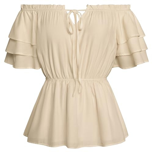 SCARLET DARKNESS Blouse de style Renaissance pour femme, Vintage à épaules dénudées, Haut médiéval à volants, kaki, XL