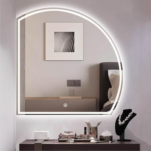 HanDpi Specchio da Parete a LED a Mezzaluna per Bagno, Specchio per Il Trucco Intelligente Senza Cornice semicircolare da 70-110 cm, Frontale e retroilluminato, antiappannamento, dimmerabile in 3