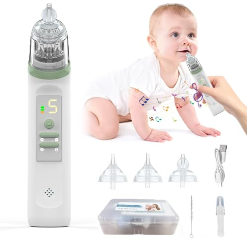 Afenau Mouche Bebe Electrique, Aspirateur Nasal Bebe Electrique avec Musique et Lumière, Mouche-Bébé Électrique avec 5 Niveaux D'aspiration, Mouche Nez Bebe Electrique avec 3 Embouts en Silicone