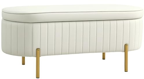 HOMCOM Sitzbank mit Stauraum, Klappdeckel 108 x 44 x 43,5 cm Cremeweiß