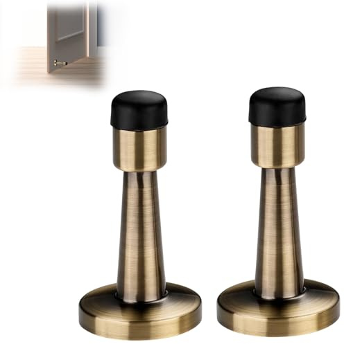 2 Pack Antique Brass Door Stoppers, Zinc Alloy Wall Protector for Indoor Use, Prevents Door Collisions in High-Traffic Areas, Protects Walls and Baseboards
