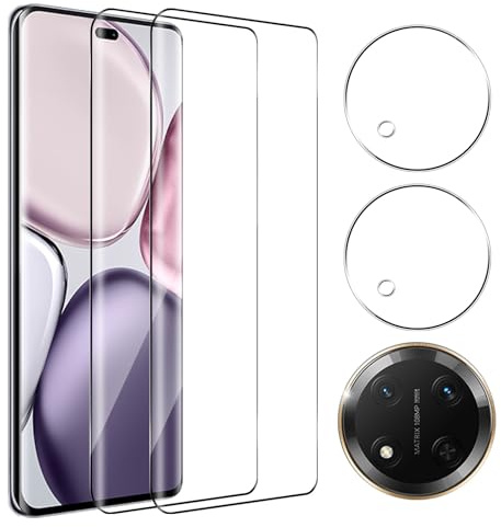 Protector de pantalla para Honor Magic 7 Lite 5G, paquete de 2 protectores de vidrio templado 3D de alta calidad y 2 protectores de lente de cámara, HD transparente, dureza 9H, cobertura completa