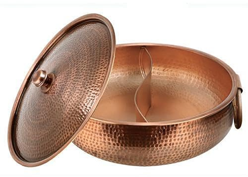 Pentola calda in rame con coperchio, pentola a induzione per riunioni di famiglia, amici e feste, 32 cm, ideale per cucinare e intrattenere