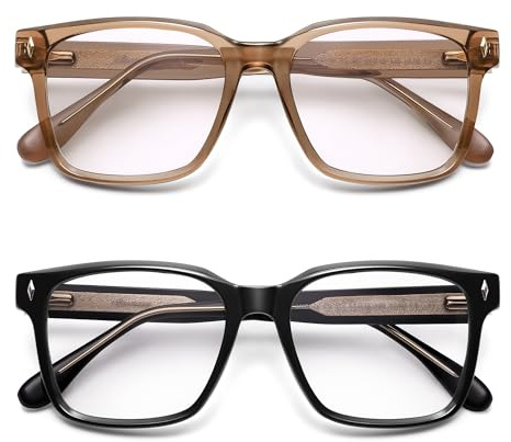 AMOMOMA Retro Square Reading Glasses for Women,Men Blue Light Blocking Computer Readers Spring hinge AM6196C3+C5 1.5 Champagne+Black
