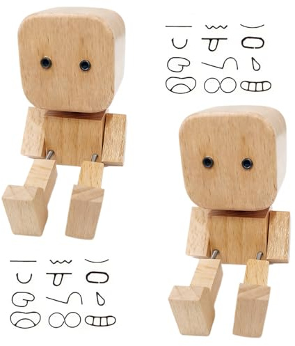 Zuzer Wackelnder Holzmann Auto Dekor,2er Schüttelmann Figur, Shaking Wooden Man, Handgemachte Holzfiguren, Wackelfigur für Auto Dashboard, Konsole & Büro, lustiges Geschenk