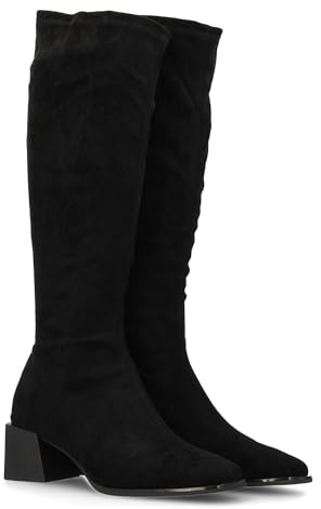 96502 Botas de Cana Alta para Mujer, Acabado Liso, Diseno estilizado y Elegante. Tacon Cuadrado. Punta Cuadrada Ideal para Otono Invierno. Negro Talla 37