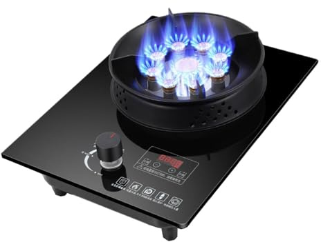 THEGA Fornello A Gas A Un Fuoco, Fornello A Gas da Campeggio da 5,2 KW, Fornello da Cucina, Timer Indipendente su Entrambi I Lati, con Protezione Antispegnimento, per Cucina(LPG)