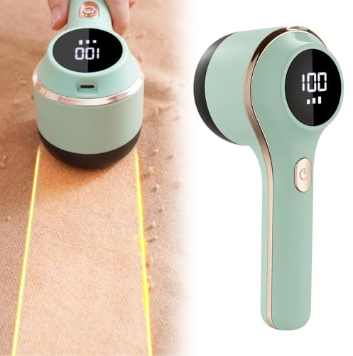 Fusselrasierer Elektrisch, Tragbarer Aufladbar Fusselentferner, Fusselbürste für Kleidung Möbel, mit LED-Licht, Einstellbare 3-Fach Geschwindigkeit, 6-blättrige Klinge, USB-Aufladung (Grün)