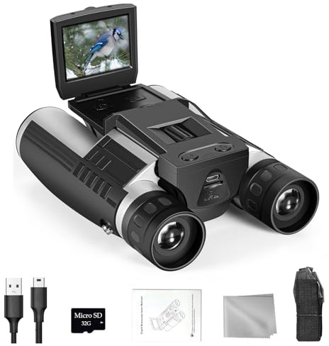 Binocolo Digitale con Fotocamera, 5M, 2 LCD, 32 GB, con videoregistratore e videocamera 12X32 per Birdwatching, Partite di Calcio, concerti