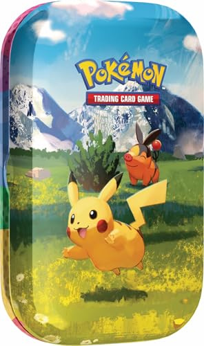 Pokémon-Sammelkartenspiel: Mini-Tin-Box Mega-Entwicklung – Erhabene Helden: Pikachu und Floink (1 Stickerbogen, 1 Pokémon-Bildkarte und 2 Boosterpacks)