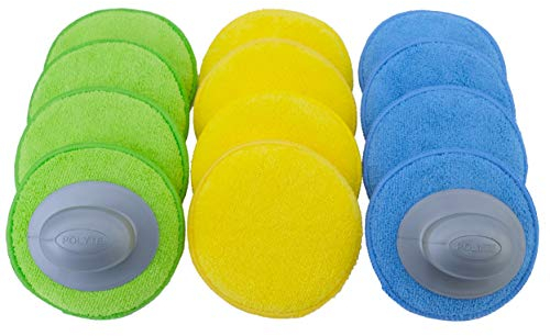 Polyte Microfibre Detailing Wax Applicator Pad w/2 Handles, 13 cm, 12 Pack (Multi-Blue,Green,Yellow)