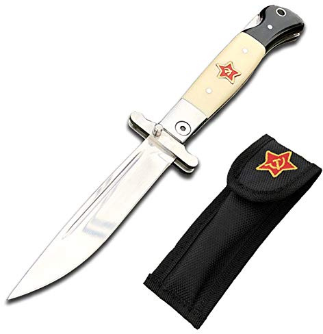 Coltello russo piccolo Coltello pieghevole professionale tascabile multiuso Manico in bianco e nero, prodotto in Cina, per sopravvivenza alla caccia di campeggio all'aperto con fodero