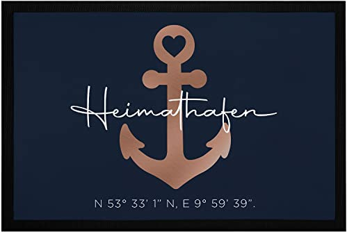 SpecialMe® Fußmatte Personalisiert Anker Heimathafen Koordinaten Wunschtext Geschenk Familie Zuhause Einzug Einweihung Haus schwarz 60x40cm