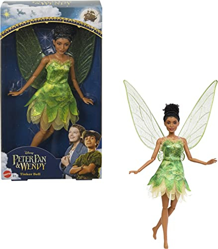 Mattel Disney Peter Pan & Wendy Poupée Fée Clochette, Avec Robe Verte, Ailes Scintillantes Articulées, Et Un Corps Articulé, Jouet Enfant, Dès 3 Ans, HNY37