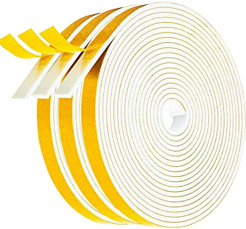 Gvolatee Guarnizione Finestra 6mm X 1.5mm, Nastro Sigillante Autoadesivo, Paraspifferi Porta Finestre, Striscia di Schiuma per Anti Freddo, Isolamento Acustico, Anti-Collisione (5M X 3 Rotoli)