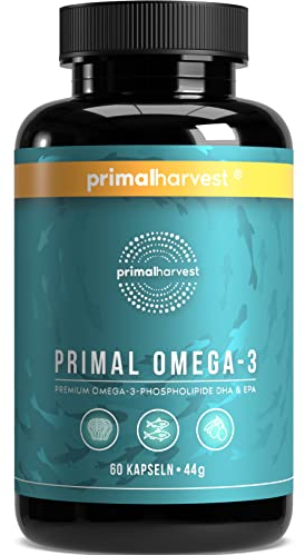 Primal Harvest ® Omega 3 Fischöl (30 Portionen) - 60 Omega 3 Kapseln in leicht zu schluckender Softgel-Form - 470mg EPA & DHA aus nachhaltig gefangenem norwegischem Fisch