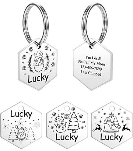 Dog Tags Engraved for Pets, Dog Namensschilder for Dog Cat, Dog Tags Personalized for Pets, Stainless Steel Pet ID Tags Custom Dog Tags, Engraved on Both Sides, Various Christmas Design