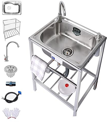 Commerciale lavello in acciaio inox lavatoio da esterno, lavandino cucina scarico vasca mobile lavanderia, lavabo, con Rubinetto per L'Acqua e Scarico, per Home Restaurant e Bar Mensa ( Color : Sinks