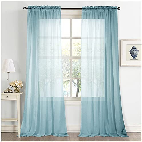 YAOTT Decorative Semi Sheer Voile Curtains Sheer Curtains Gauze Curtains Drape Panel Tulle Curtains Window Curtains for Bedroom Living Room Patio Door,B-Blue,(107x160cm)-42 Wx63 L(1 Panel)