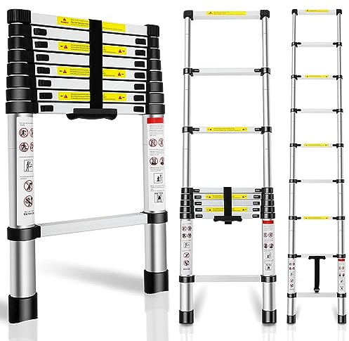 Telescoping Ladders 8.5FT, Multi-Purpose Folding Aluminum Alloy Extension Ladder for Household Or RV Outdoor Work as