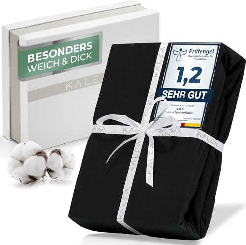 KALEA Luxus Spannbettlaken 140x200cm - 160x200cm - Schlafen wie auf Einer Wolke - Bettlaken aus Jersey Bio Baumwolle auch für Boxspringbett bis 30 cm Höhe - Erholsamer Schlaf OEKOTEX Zertifizierung