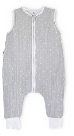 Ehrenkind® Baby Sommerschlafsack mit Füßen Musselin | aus weicher OEKO-TEX zertifizierter Bio-Baumwolle | Sommer Baby Schlafsack 1 TOG Gr. 90 Farbe Grau weiße Punkte