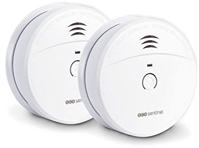 SCS Sentinel - SDA0042 - Lot de 2 Détecteurs Avertisseurs Autonomes de Fumée - Alarme 85 DB Minimum - Bouton d’Auto-Test - Alarme sonore avec indicateur Lumineux - Piles 9V - SmokeAlarm 5Y