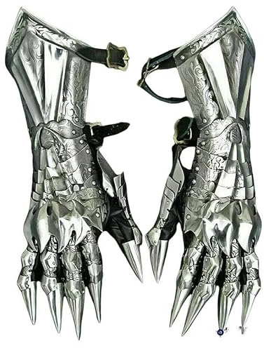 Mittelalterliche Rüstung Stulpen Historische Lord Akzente Arm Handschuhe Ritter Larp Krieger Stulpen Europäische Kreuzritter Arm Handschuhe Rollenspiel Kostüm, silber, One size