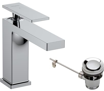 hansgrohe Tecturis E - Waschtischarmatur mit Zugstange, energiesparend (CoolStart), Wasserhahn Bad mit Auslauf Höhe 110mm, Mischbatterie Waschbecken wassersparend (EcoSmart), Chrom