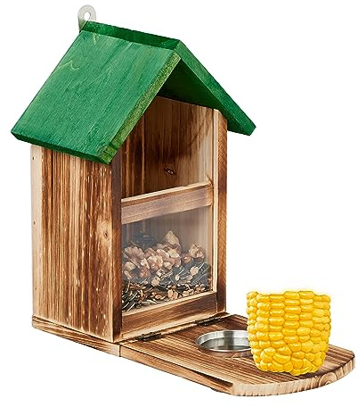 Relaxdays Mangiatoia per Scoiattoli, Casetta in Legno da Appendere, con Ciotola Acqua, HLP 28x17x28,5 cm, Marrone Verde