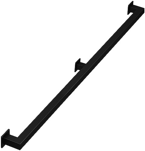 7ft Staircase Handrail for Indoor Stairs, Modern Hand Railings Grab Bar Kit with Black Finished, Non-Slip Wall Mount Decking Railings for Elderly and Children (84inch / 7ft, Black)