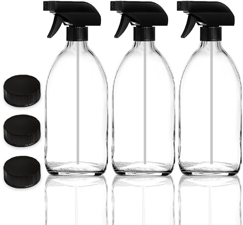 Fam Organic 300ml Clear Glass Spray Bottles - Ideal for Aromatherapy, Skin Care, and Cleaning – BPA-Free, Eco-friendly, Refillable, with Durable Trigger Sprayer (Clear 300ml - Pack of 3)