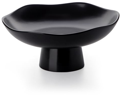 Nucookery Ceramic Fruit Bowl for Kitchen Counter, Modern Fruit and Bread Basket Stand, 10 inch Large Decorative Bowl for Home Kitchen Decor, Fruit & Vegetables Holder Storage, Matte Black