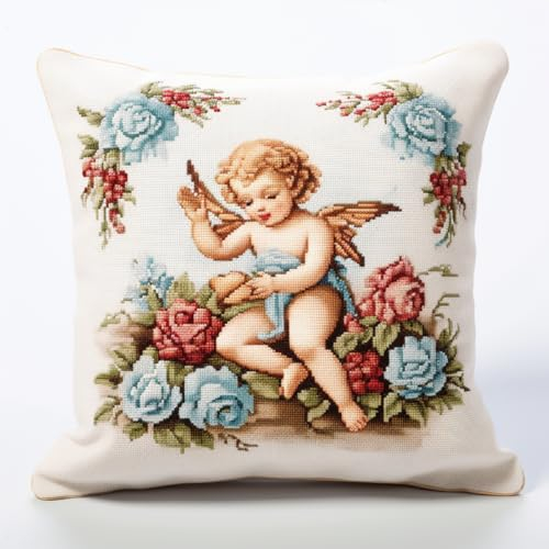 Taxpy DIY knüpfkissen set Engel Ölgemälde Latch Hook Kissen Kit Anfänger Erwachsene Teenager Geschenk Stickerei Home Dekoration 17x17in