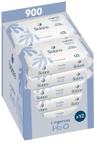 BIOLANE – Toallitas para bebé con agua, 900 toallitas – Lote de 12 x 75 – Limpieza suave y eficaz – Desde el nacimiento – Calidad francesa