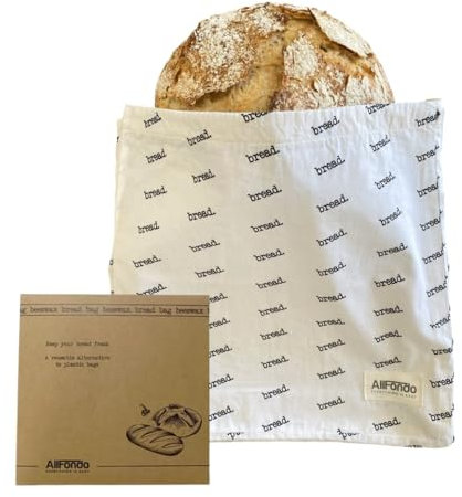 AllFondo Beeswax Bread Bag | XL Cotton Reusable Bag | All Types of Bread | Ideal for Homemade or Sourdough Bread | 2 Layers | Velcro Fastener