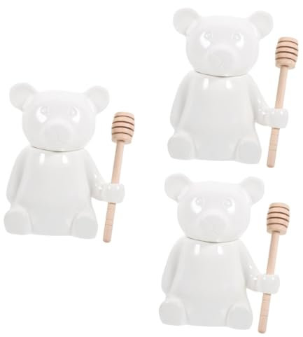 Amosfun 3 Set vasetto di in ceramica dosatore di zucchero dosatore di mini barattoli cucina honey dispenser zuccheriera biscottiera vasetti di Vaso in ceramica faggio