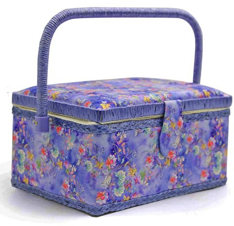 Nähkorb mit Nähbedarf, mittelgroß, Nähkästchen zur Aufbewahrung von Zubehör, lila Blume
