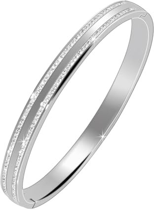 JJDreams 6 mm Edelstahl Armreif mit Strass für Frauen,Cubic Zirkonia Classic Tennis Armreif,Shiny Crystal Dainty Bangle,Silber