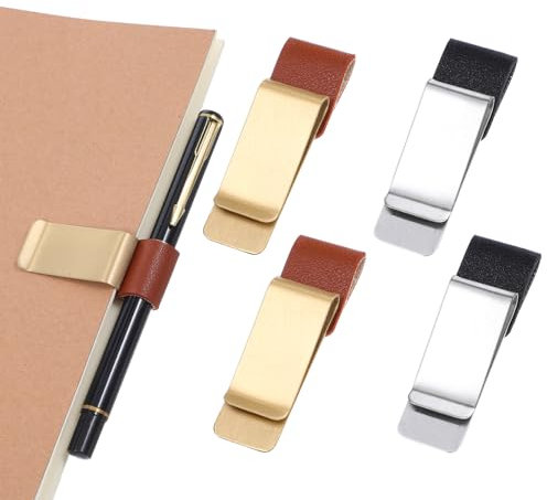 4 Stück Stiftschlaufen-Halter Stiftringhalter Stifthalter Notizbuch Metall Lederstifthalter Notizblock-Stifthalter mit Clips für Tagebuch,Notizbuch,Planer,Zwischenablage, Büro fit Die Meisten Stift