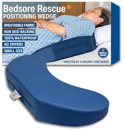 Bedsore Rescue Positioning Pillow Wedge - Tailbone, Sacrum, Buttocks - Small Size Under 100lbs - Hypoallergenic - Non-Slip Turning Wedge - Medical Grade Hospital to Home - Made in USA