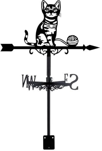 SUPERDANT Gatos grifo gato cuerda bola veleta decorativa Weather Vane Metal Indicador de dirección del viento banderas signos uso de jardín para granja jardín graneros al aire libre