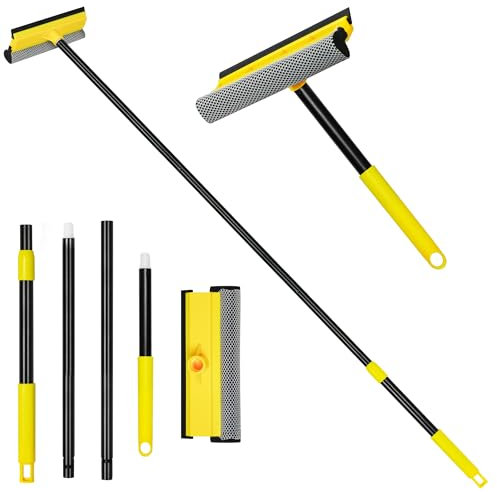 NEWE Window Cleaning Equipment with Telescopic Pole 138 cm, Car Windshield Washer Kit with Sponge, Extendable Shower Glass Cleaner Tool for Home Cleaning Mirror Auto Truck (Short Handle Included)