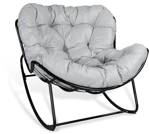 CCLIFE Schaukelstuhl Schaukelsessel Extra groß Wohnzimmer Relaxstuhl Belastbarkeit Bis 150kg Grau,CushHom