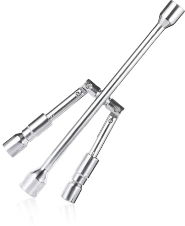 DXNQ Universal-Klappschlüssel, 35,6 cm, 4-Wege-Reifenmutterschlüssel mit 17 mm, 19 mm, 21 mm, 23 mm Stecknüssen, robuster Kreuzschlüssel, Radmutter-Entfernungswerkzeug, Autozubehör