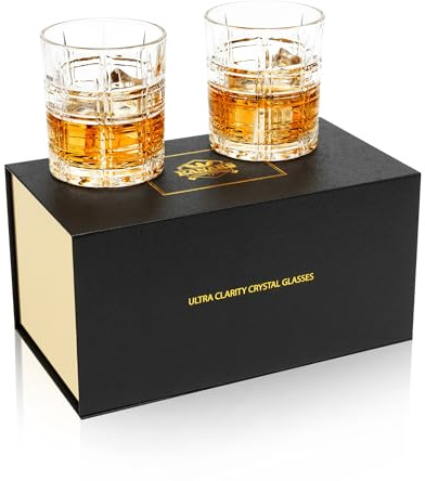 KANARS Whiskygläser 2er Set, 283.5 g Kristall Old Fashioned Cocktail Glas in Geschenkbox, Rock Barware für Scotch Whisky Cognac, Bourbon, Geschenk zum Vatertag Weihnachten