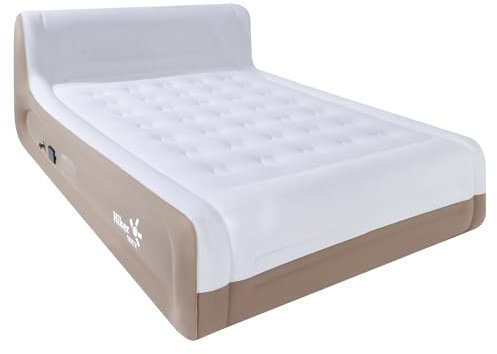 HikerSKY King Air Mattress, with Battery-Powered Pump & Headboard, King Air Bed, in 3 Mins Self-Inflation, for Home, Guests, Camping, Khaki, 220x157x45cm