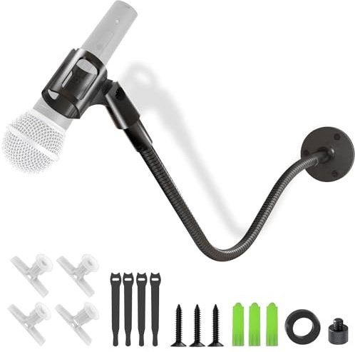 Gooseneck Mic Stand -19 Podium & Wall Microphone Holder, Heavy Duty Adjustable Desk/Wall Mount Flexible Arm Compatible with Shure, Fifine, AT2020, Pyle, Blue Snowball, Razer for Podcast/Studio