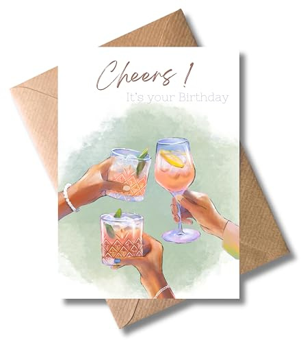WBdesignz Geburtstagskarte mit Umschlag - Cheers! Geburtstag antoßen Freunde Familie Grußkarte Wertschätzung feiern Cocktailglas Cocktail (DIN A6)